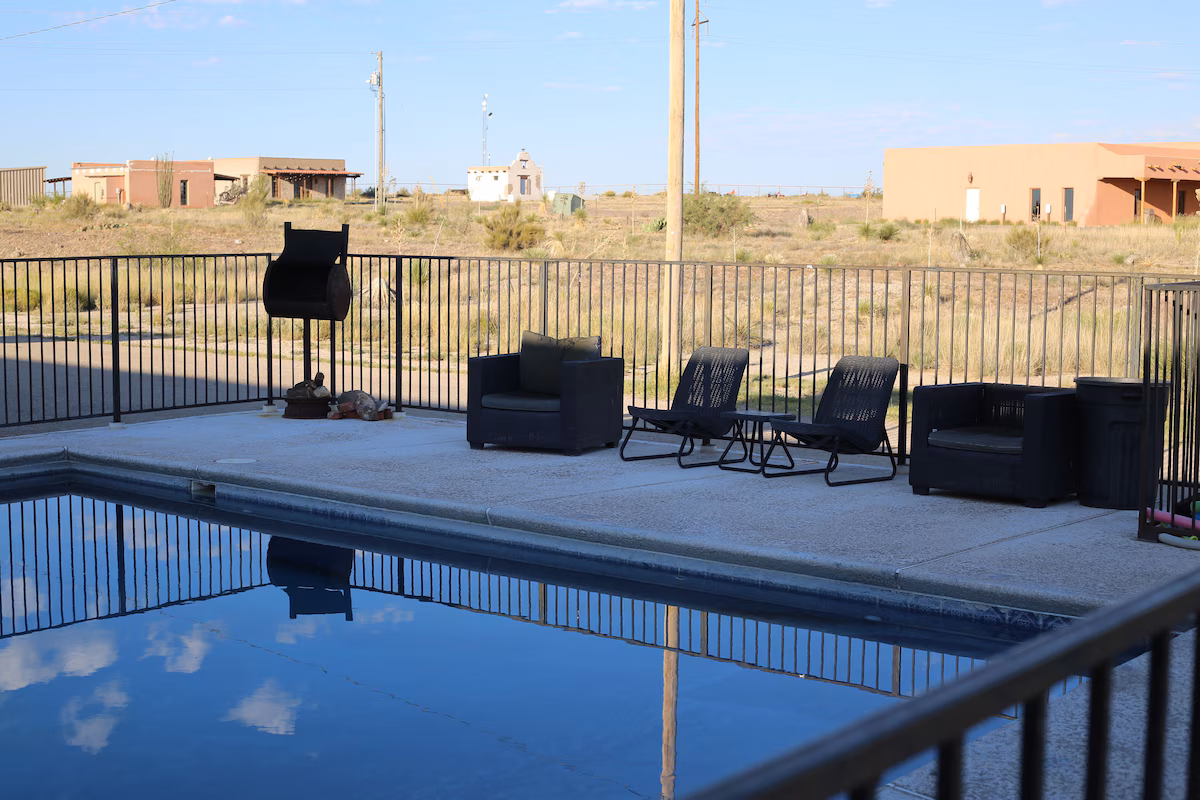 Unique Hotels in Marfa TX featuring a relaxing outdoor pool area at Glampinn Marfa