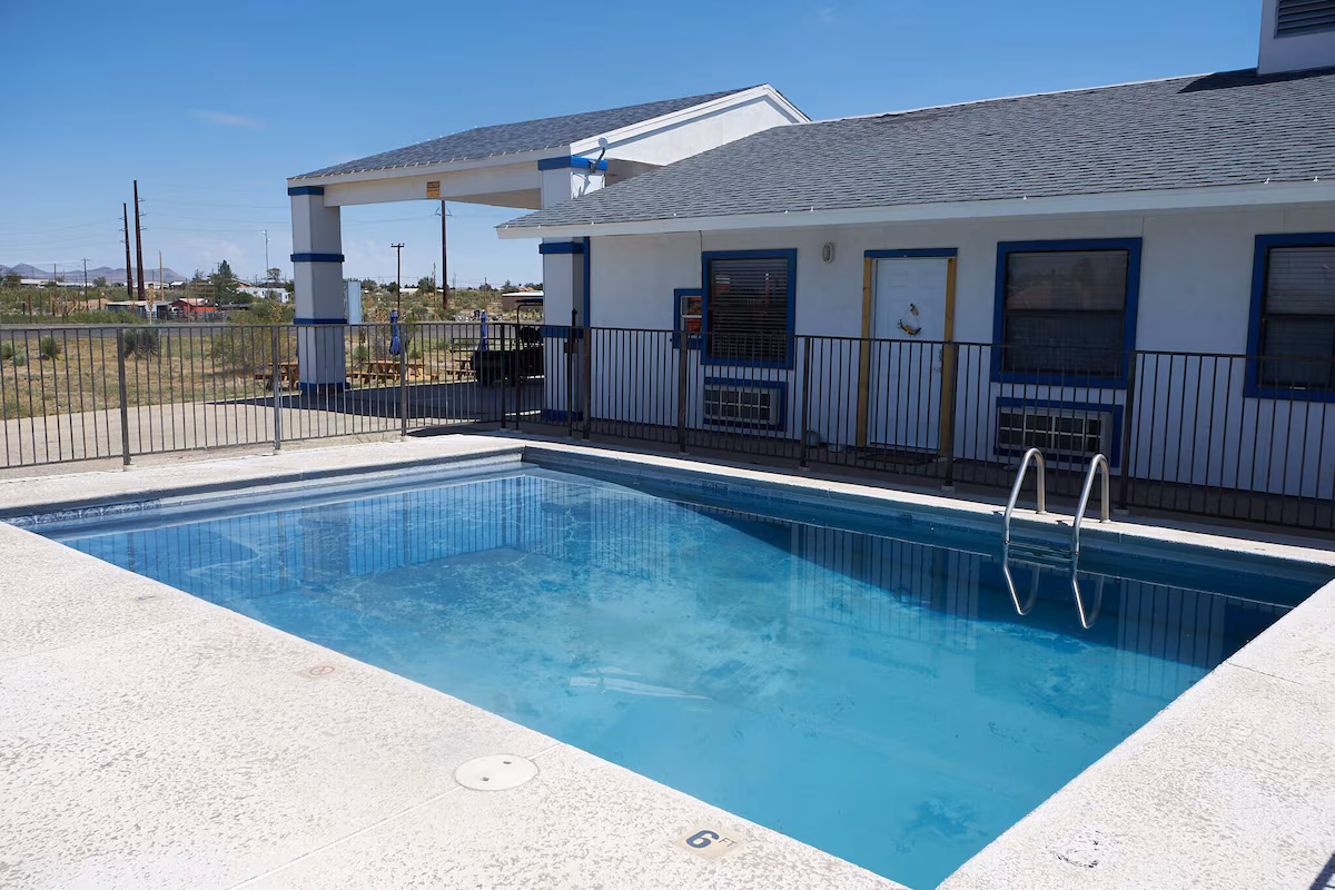 Glamping in Marfa TX with a seasonal outdoor pool at Glampinn Marfa for a relaxing desert stay